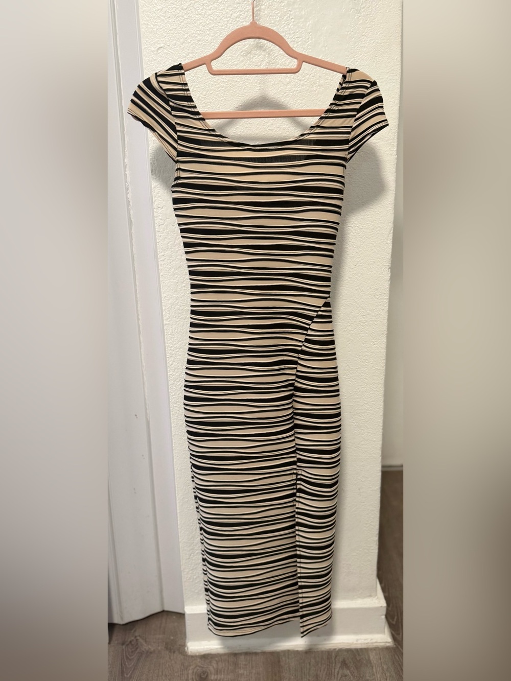 Women's Black and Cream Striped Bodycon Dress